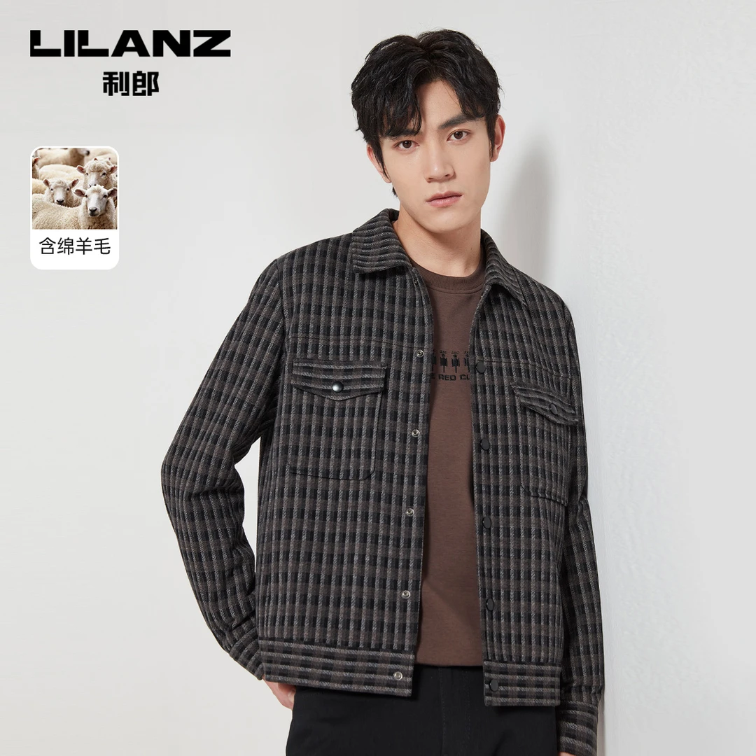 【含绵羊毛】利郎2023秋商务休闲男士格子夹克翻领茄克外套22QJK006