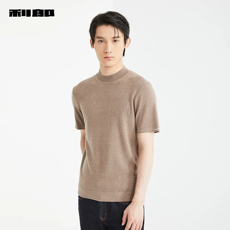 【商场同款】利郎官方 短袖毛衣男士休闲冬季毛衫纯色修身上衣男款