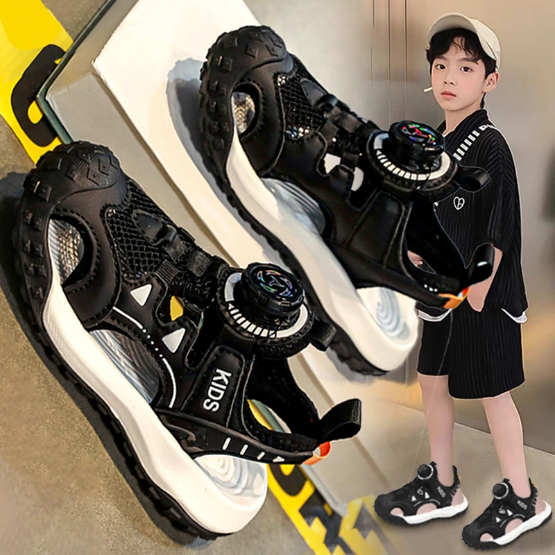 儿童凉鞋男童包头软底2024夏季新款网面防滑男孩运动沙滩凉拖大童