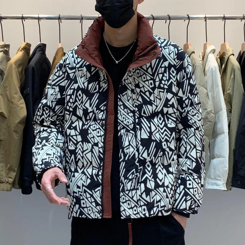 2023冬季韩版男士保暖立领羽服百搭潮流美式时尚花色简约