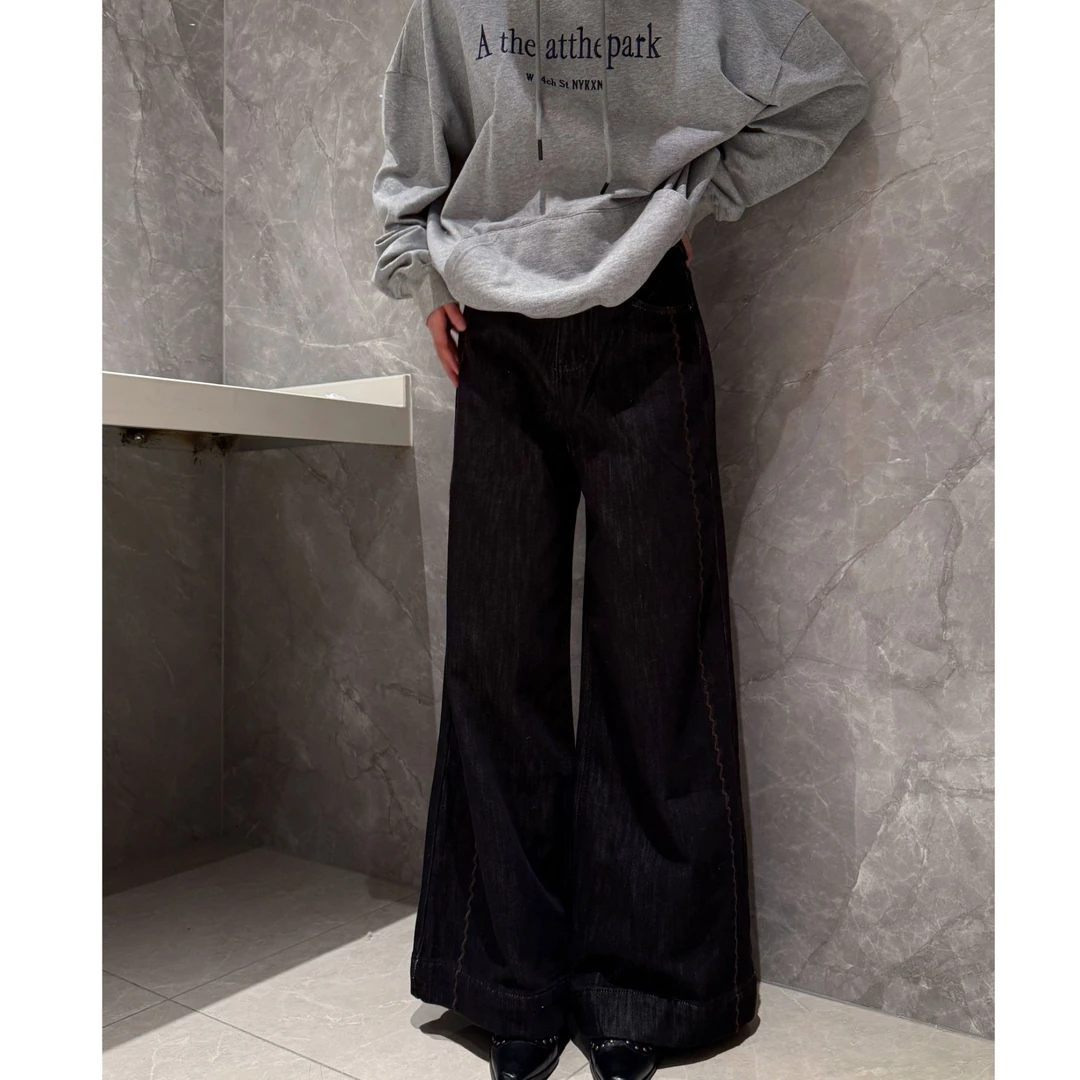 【SANSHIBA】2024秋季新款高腰显瘦直筒裤拼接百搭时尚休闲牛仔裤