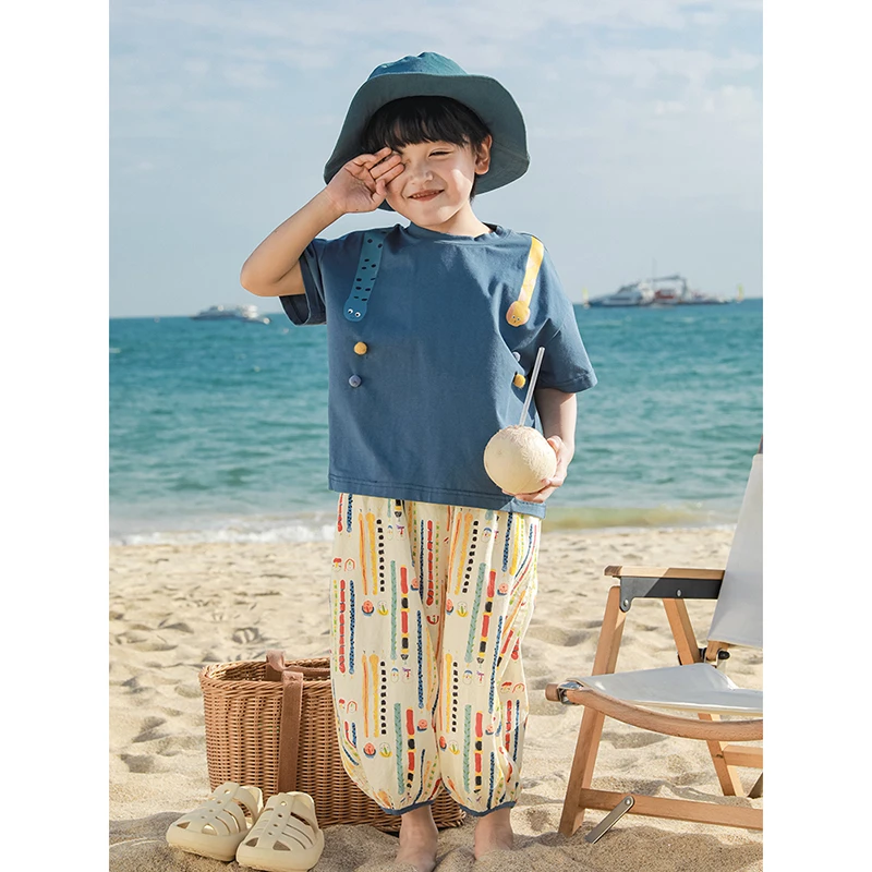 【夏一波】N3497 幼悠男童贪吃蛇印花T恤儿童宽松夏季休闲上衣潮