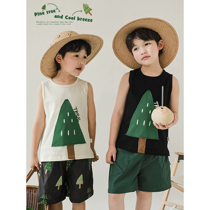 【夏款热销】幼悠男童 贴布印花小树 繁茂 新绿系列 背心T恤N3400