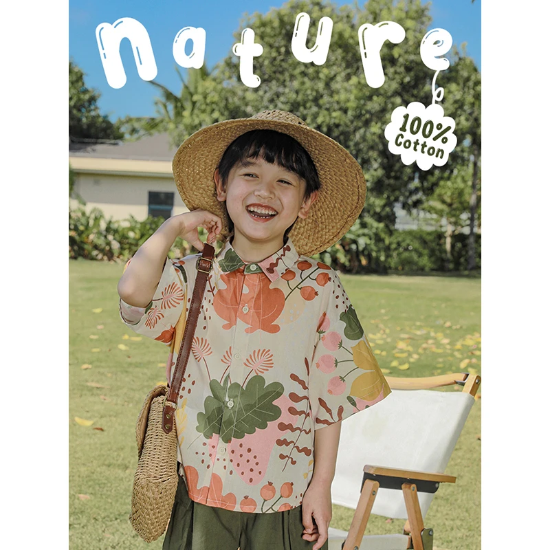 【夏一波】N3338男童短袖衬衫童装儿童夏季休闲印花衬衣宝宝上衣
