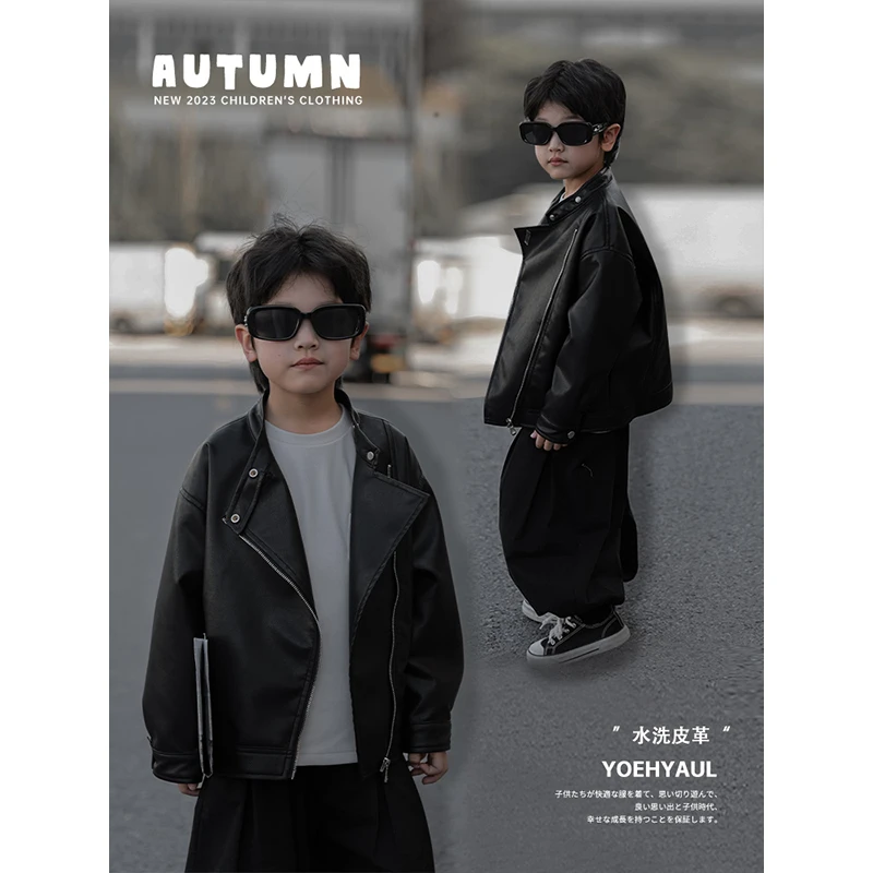 幼悠【暗黑骑士】男童酷帅气质立领酷飒机车夹克斜式皮衣汉服 N4508