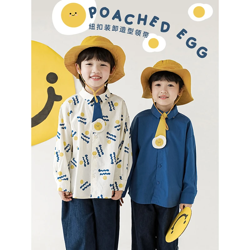 【春一波】荷包蛋衬衫贴布领带清新棉幼悠男童儿童春季衬衣 N3078