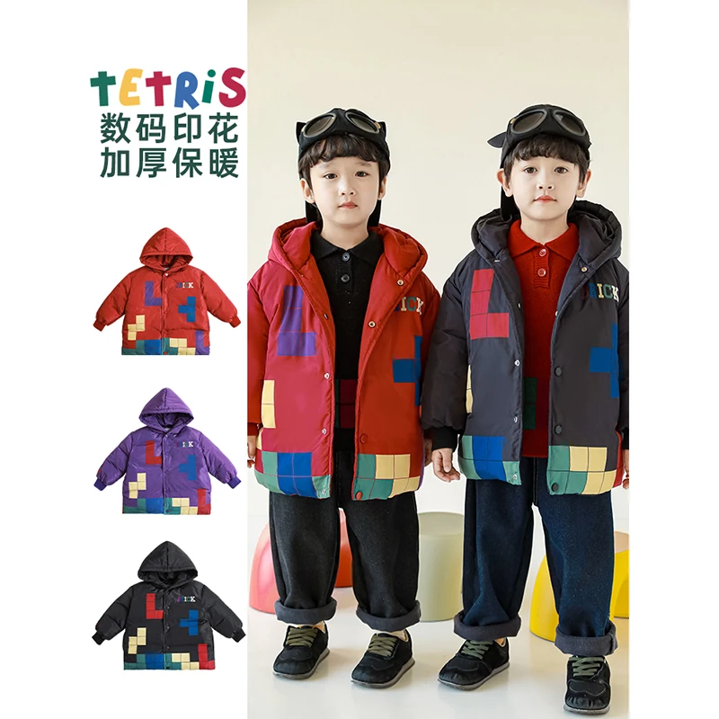 【幼悠】N3175 幼悠儿童数码印连帽保暖棉服 男童加厚冬季棉衣外套