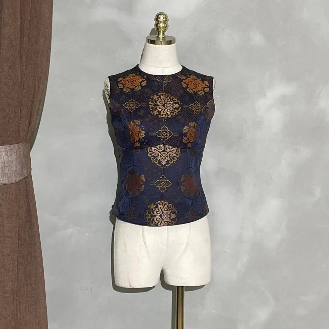 「利琪高订」国风中式秋季塑身打底重工宋锦气质内搭背心A2803