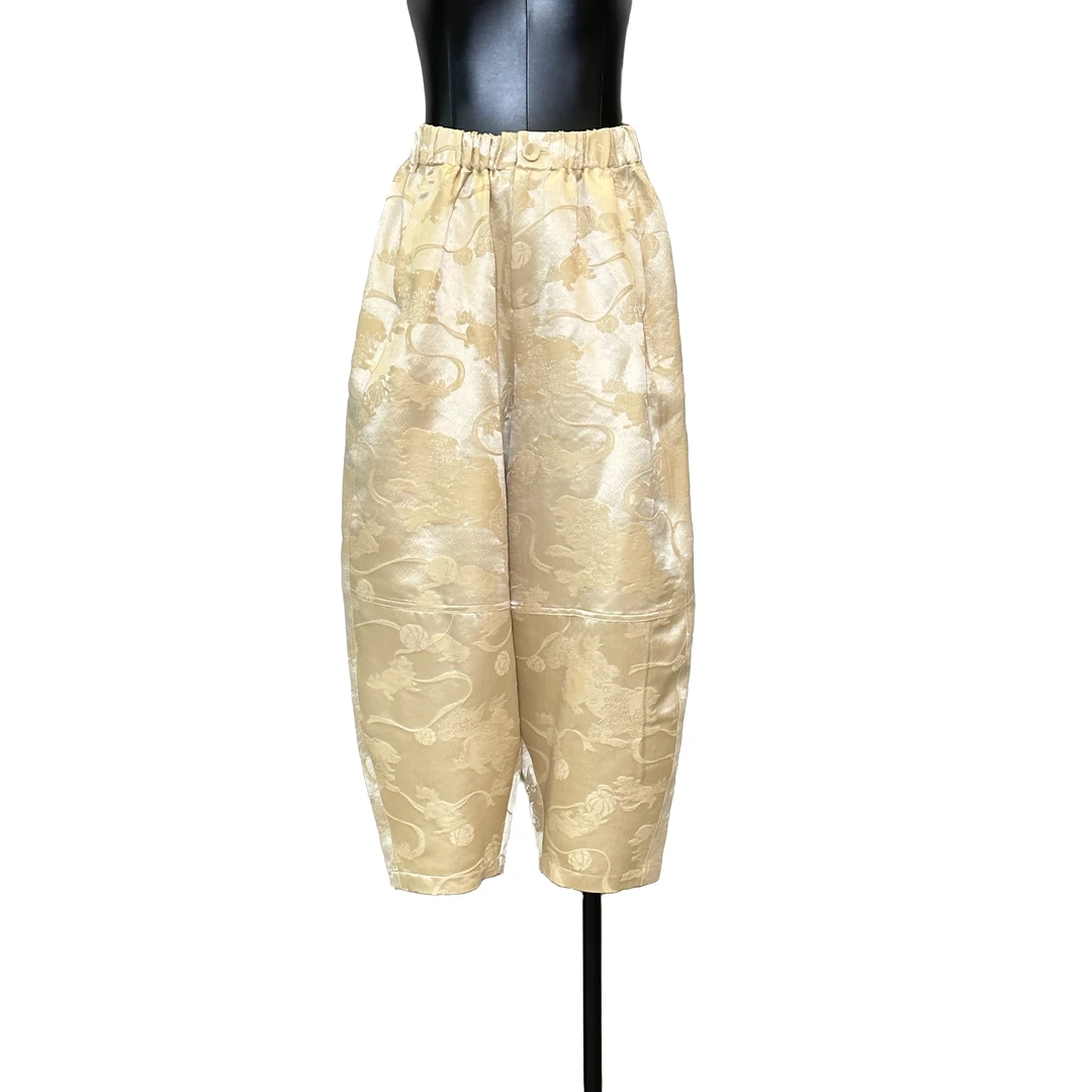 「利琪高订」国风新中式时尚春季新款百搭简约高腰提花阔腿裤B4822