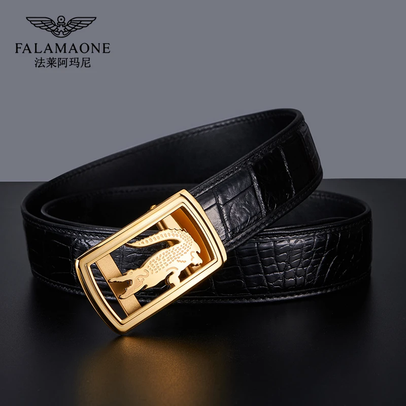 FALAMAONE/法莱阿玛尼高端男士男款真皮鳄鱼皮皮带款韩版钢扣腰带