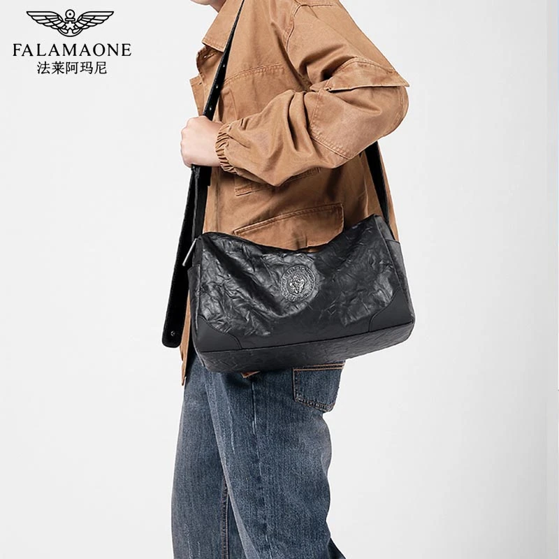 FALAMAONE/法莱阿玛尼时尚男士单肩包潮流个性休闲百搭复古男包