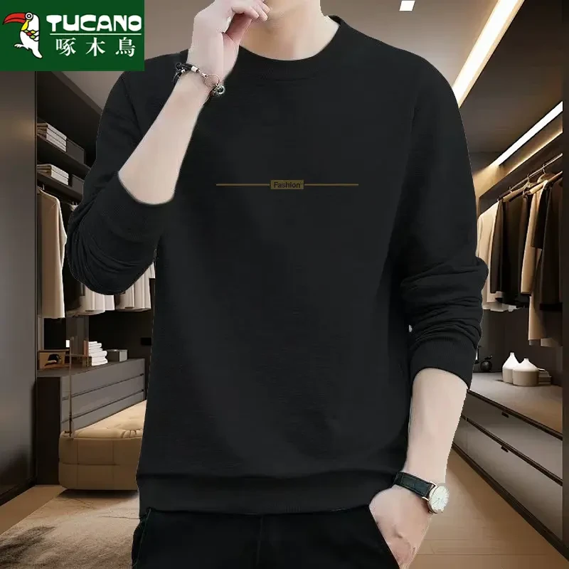 啄木鸟韩版新款男士华加厚圆领套头打底上衣宽松痞帅慵懒风男装