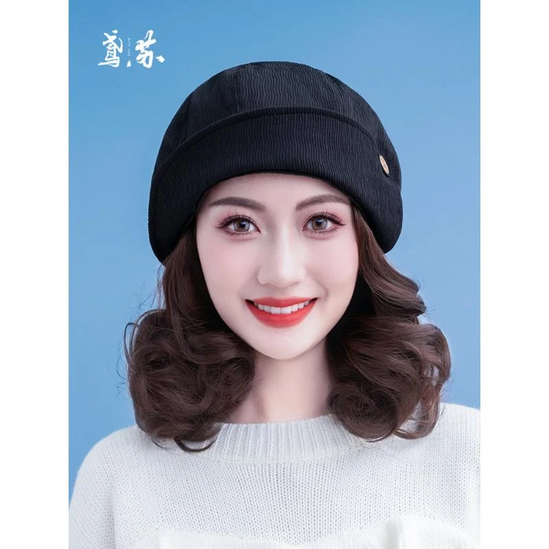 帽子假发一体秋冬季贝雷帽假发帽子女款2023新款时尚短卷发可拆卸