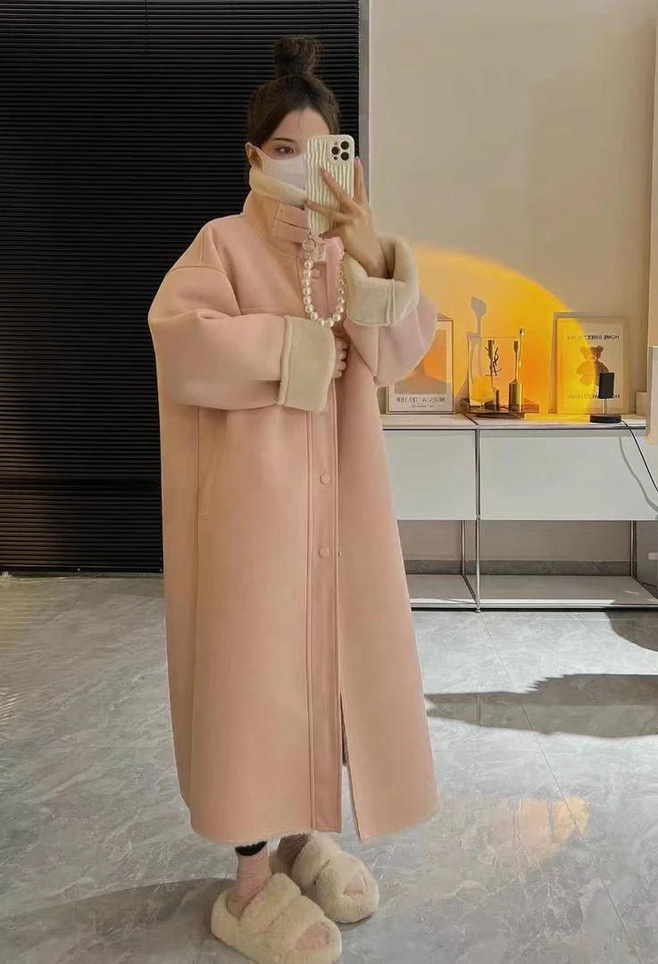 ZX9957外套女秋冬季新款加厚长款机车服仿皮草麂皮绒皮毛一体