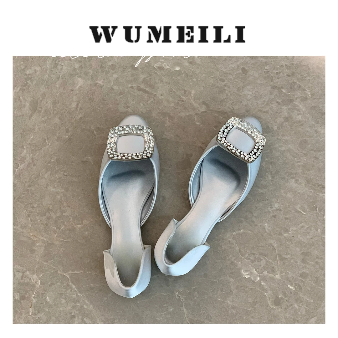 【WUMEILI】实拍 单鞋女早春新款水钻方扣平底鞋 M24047XZ