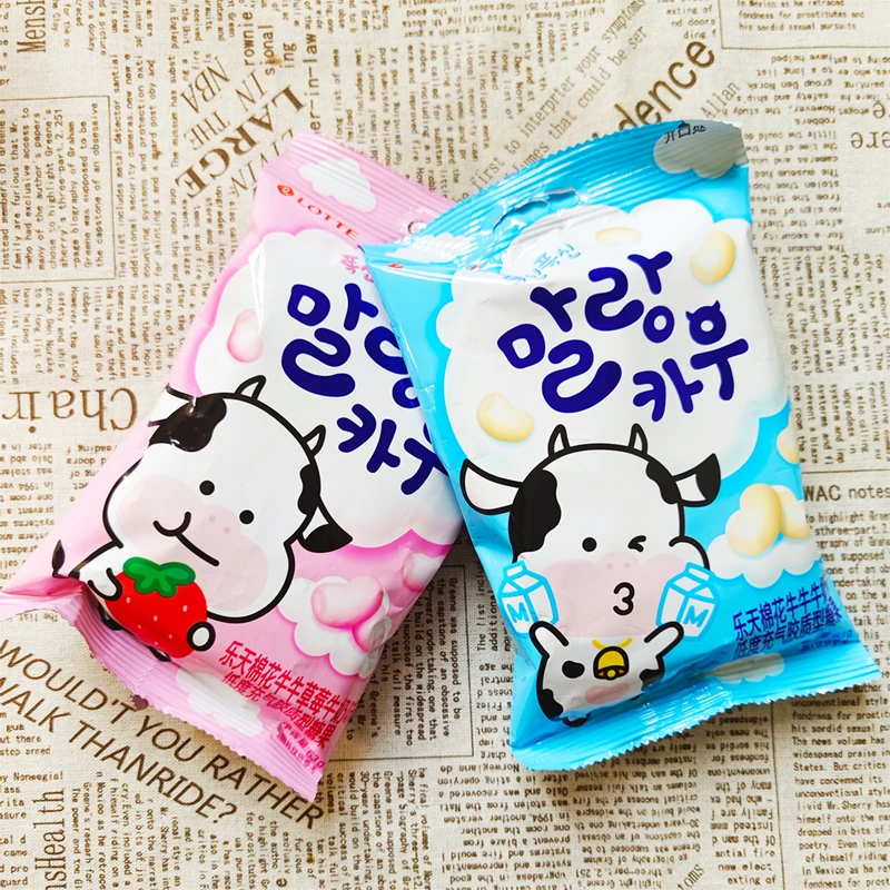 韩国进口乐天棉花浓缩脂肪酸牛牛奶糖草莓/牛奶味香甜美味食用