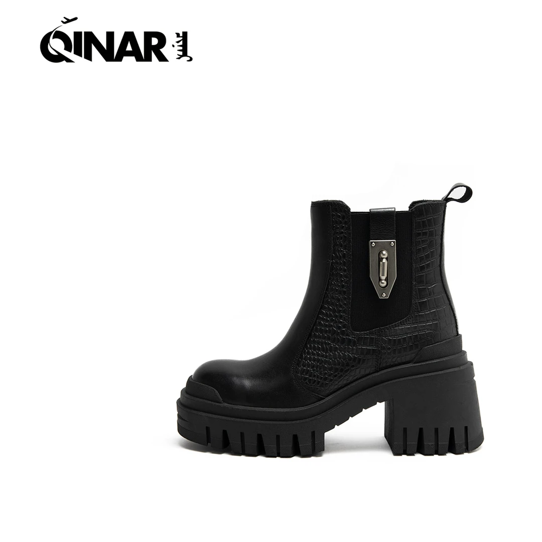 【旗纳尔】厚底短靴女2024秋新款增高马丁靴时尚潮流 2910-501