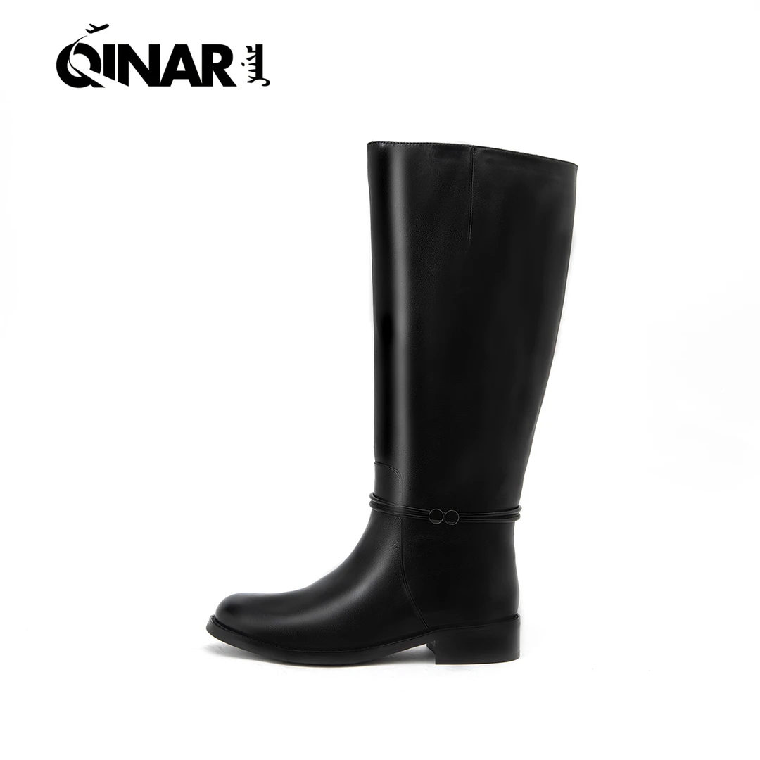 【旗纳尔】女士不过膝长靴 低跟侧拉链高筒骑士靴507-1507