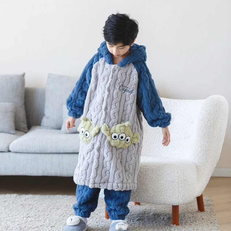 今晚开炸！儿童法兰绒睡衣女童睡袍珊瑚绒秋冬季加绒加厚保暖宝宝