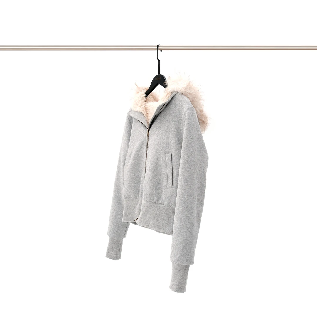 Set for life 24FW 可拆卸毛领绒毛内里短款修身拉链连帽卫衣外套