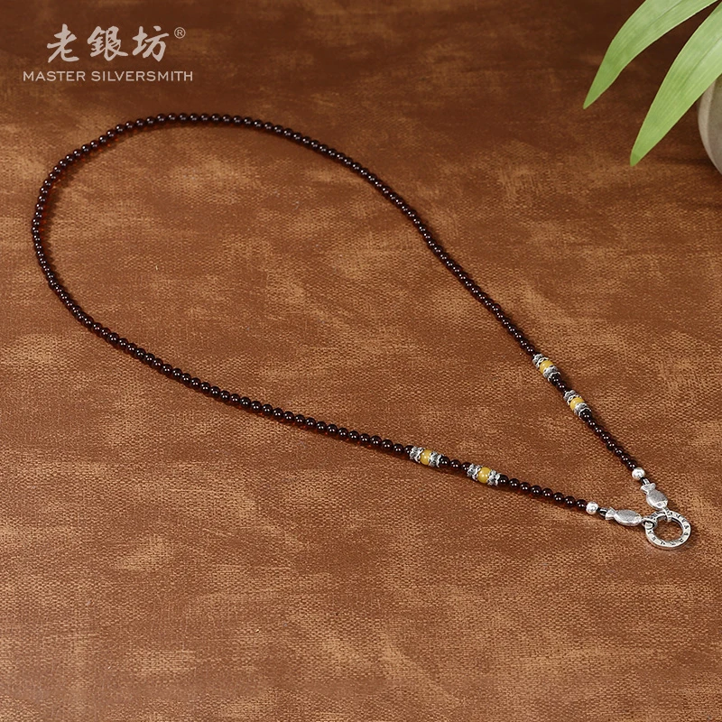 老银坊s925银血珀双鱼六字百搭扣链毛衣链 0022934