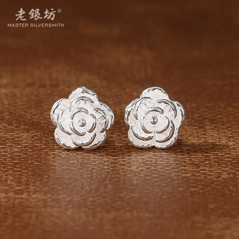 足银耳饰 【老银坊】足银玫瑰耳钉 0011606