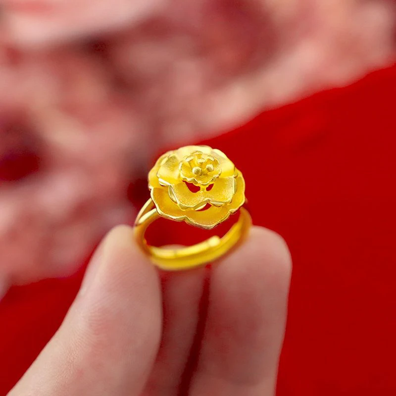 足银戒指 4克面16包0.6牡丹花开口女戒经典精美时尚百搭优雅可调