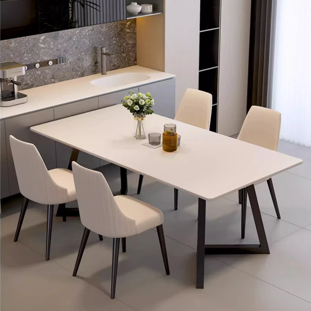 纯白岩板餐桌椅组合2024新款现代简约轻奢家用小户型长方形饭桌