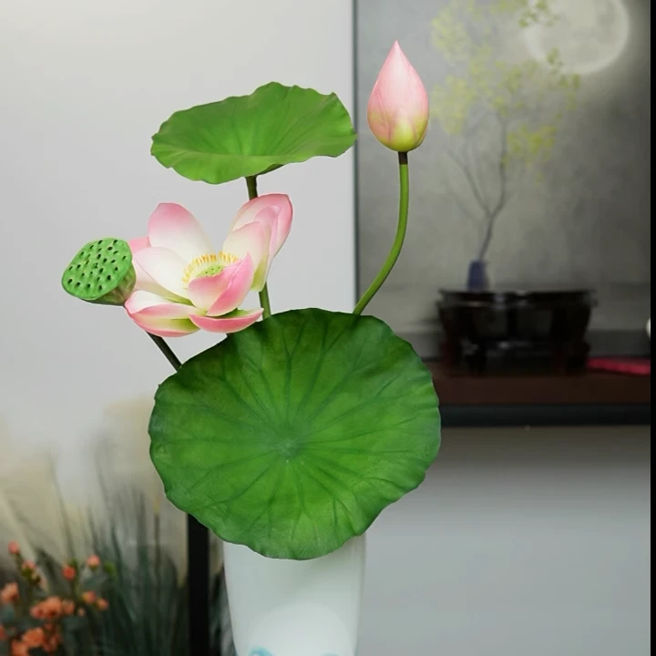 高档仿真大荷花盆景桌面装饰花艺电视柜摆放花餐桌中心摆件中式花