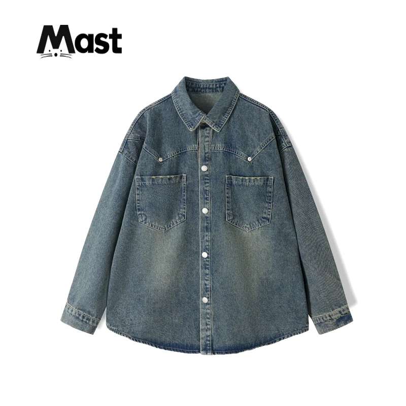 【现货】秋款中大童青少年牛仔衬衫2024铆钉衬衣男童口袋上衣秋季
