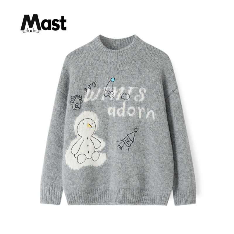 【现货】秋冬中大童青少年卡通圆领毛衣韩版2024秋款套头外穿针织衫