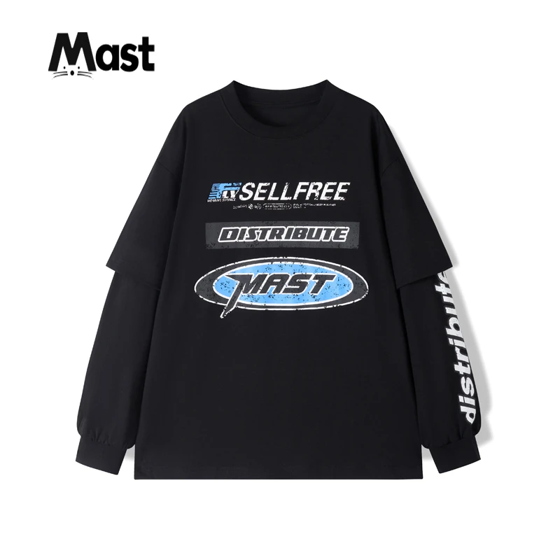 【现货】秋季中大童青少年长袖纯棉T恤2024男童春秋圆领假两件上衣