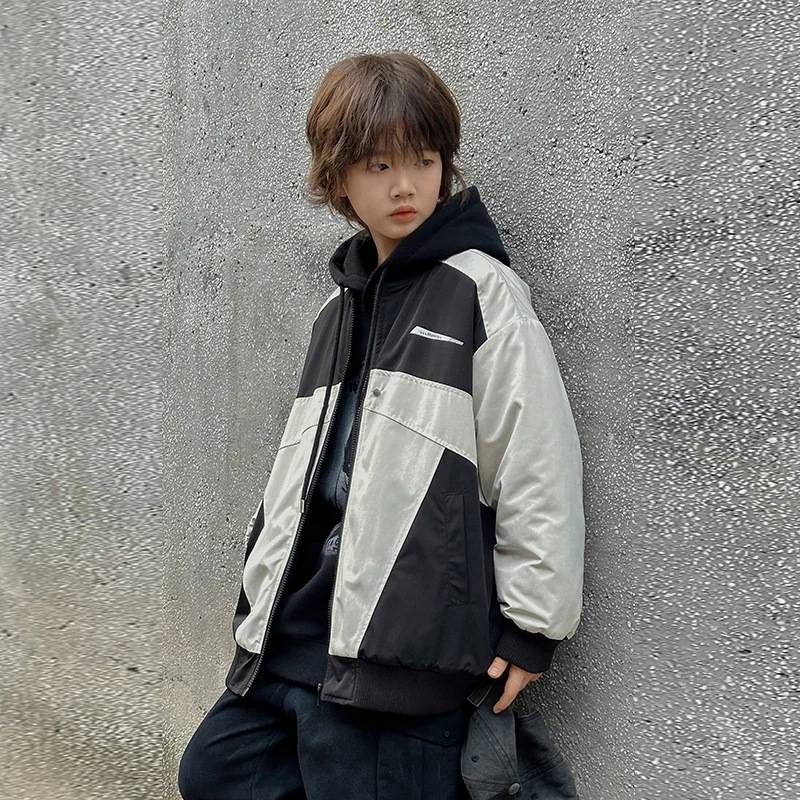 【现货】秋冬青少年中大童拼色夹棉棉衣外套保暖2024宽松上衣冬季