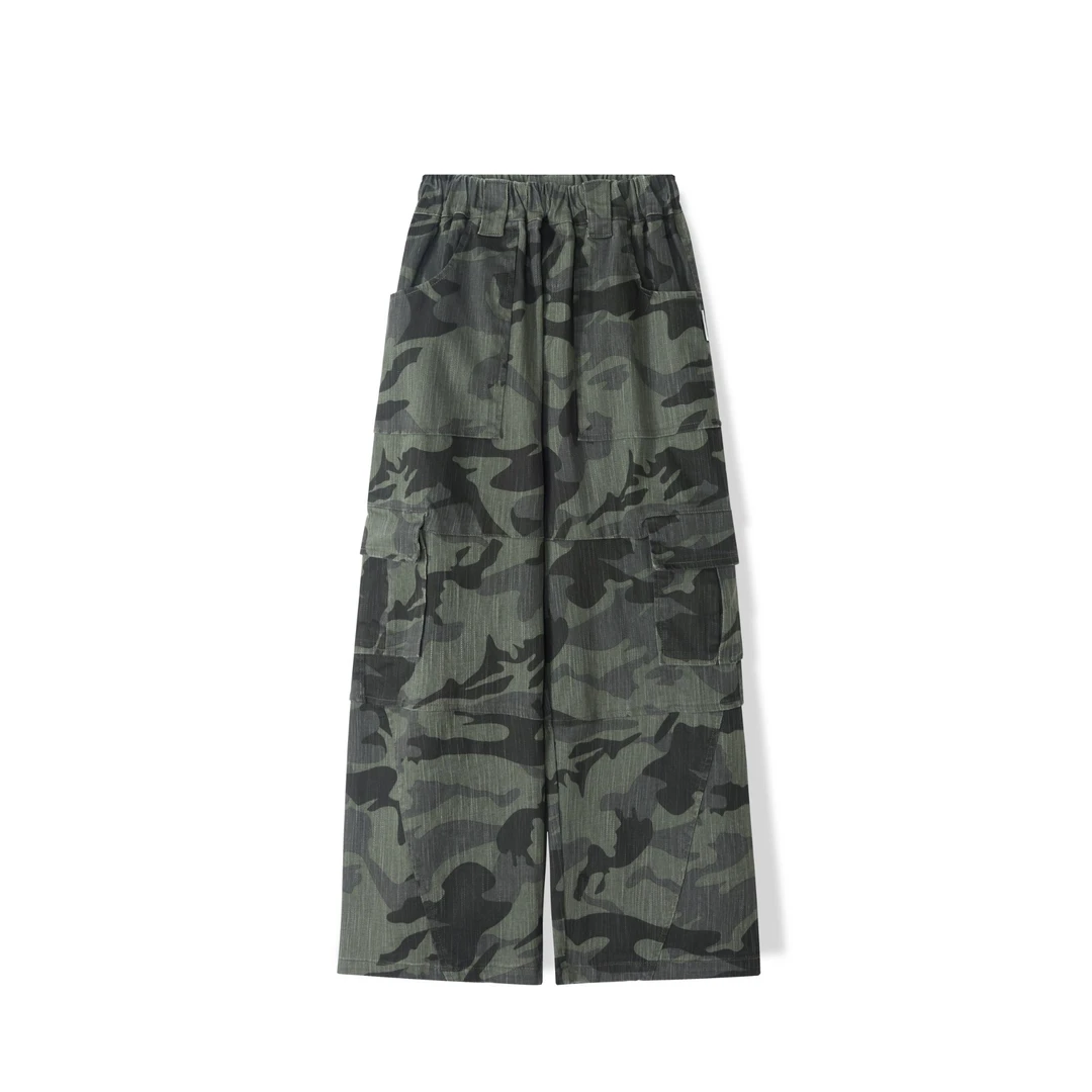 【现货】秋款青少年中大童宽松直筒迷彩工装裤2024秋季休闲裤百搭