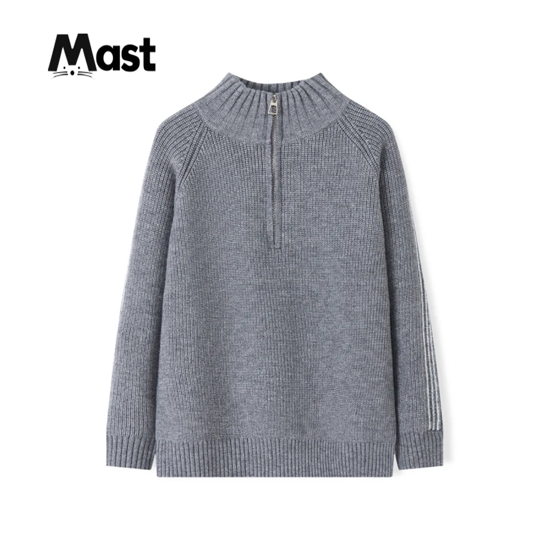【现货】秋冬中大童青少年韩版加厚拉链毛衣套头2024男童宽松针织衫