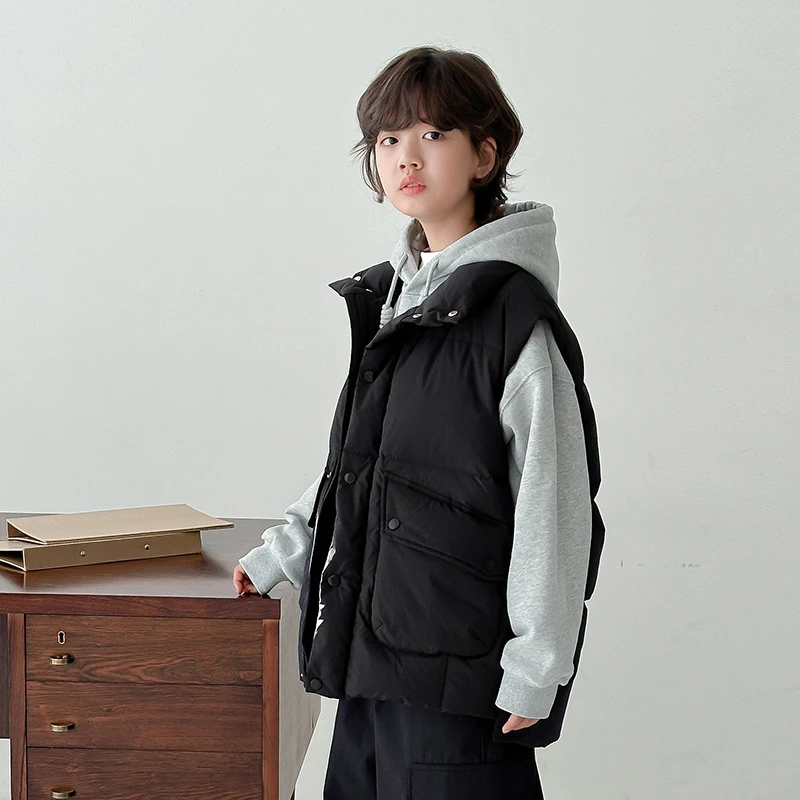 【现货】冬装青少年立领羽绒马甲外穿2024秋冬中大童加厚背心保暖