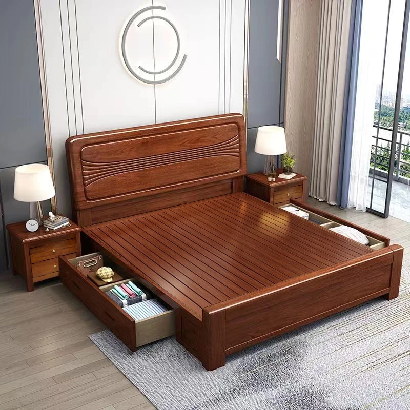 厂家直销高端主卧室全实木大床新中式家用经济型简约高箱储物