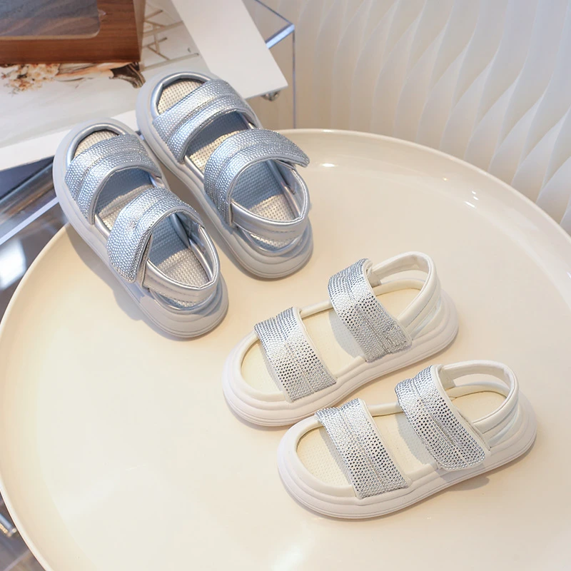 儿童凉鞋2025夏季新款女童水钻公主鞋女孩子沙滩凉鞋中大童软底