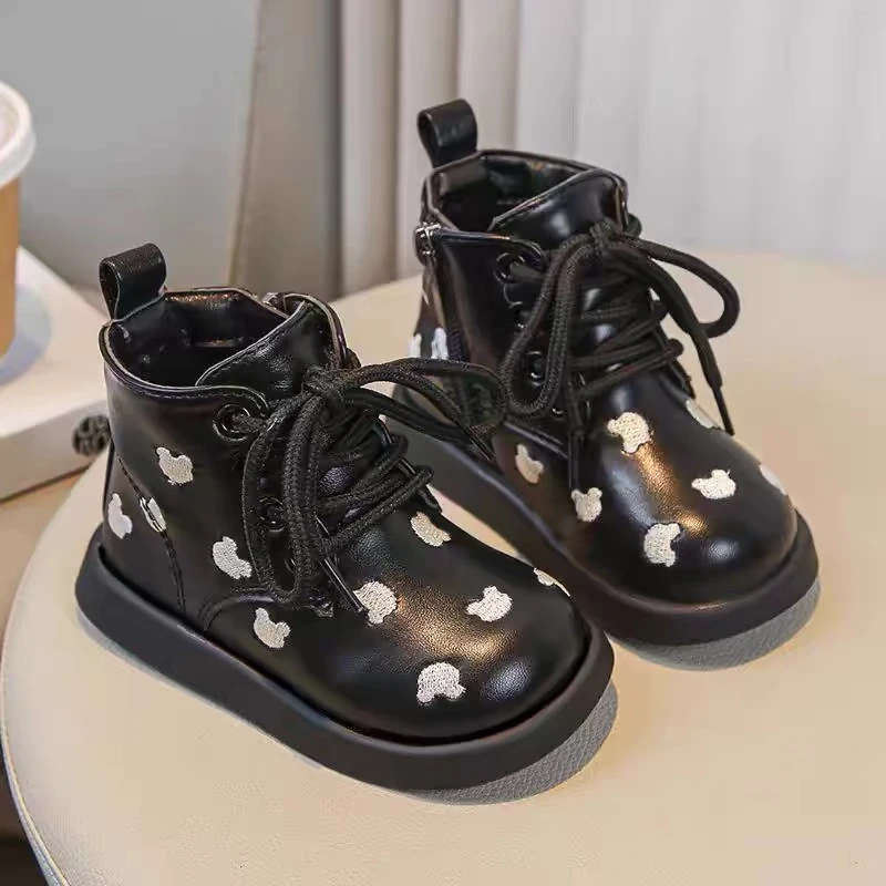 儿童马丁靴2024冬季新款女童加棉皮靴男童保暖中筒靴宝宝棉靴