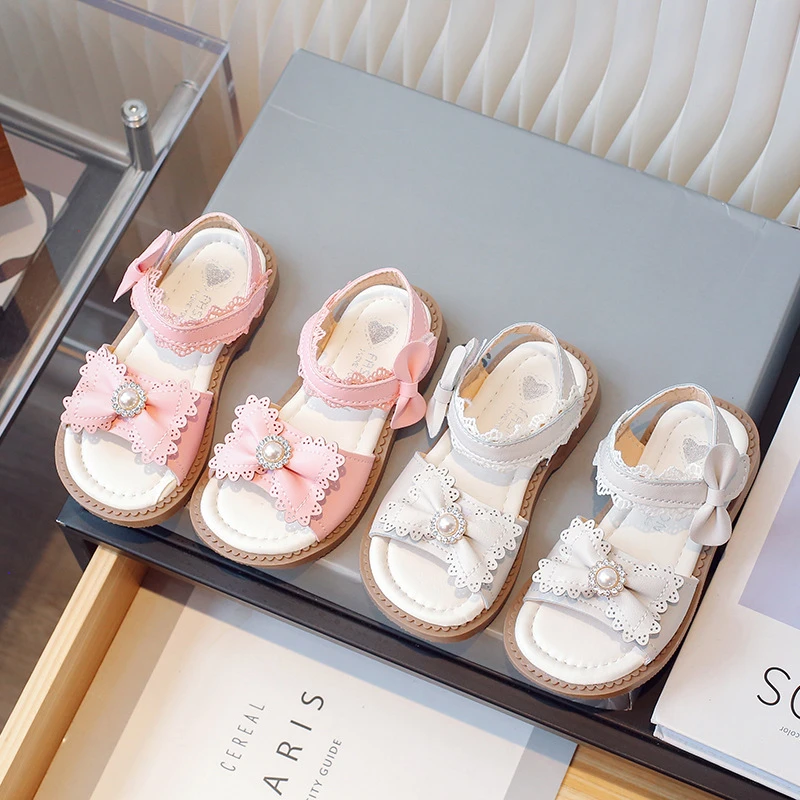 女童公主凉鞋2025夏新款凉鞋中大童蝴蝶结水钻淑女罗马鞋时装凉鞋