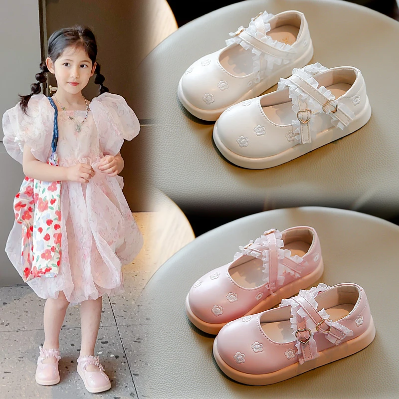 儿童皮鞋2025春秋新款女童刺绣公主鞋女孩子表演皮鞋中大童单鞋