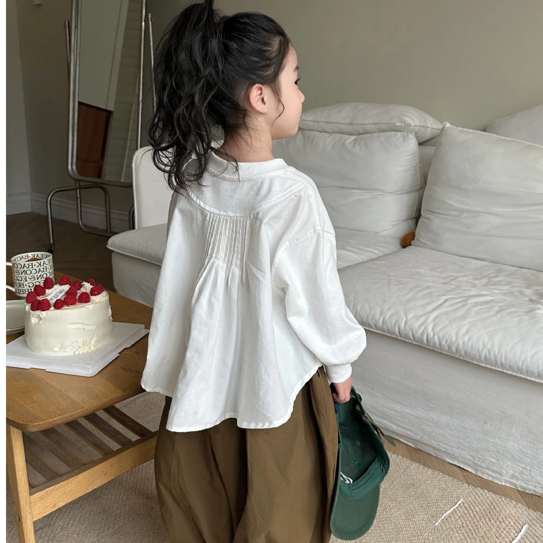 女童不规则卫衣2025春季新品韩版女宝宝百搭纯色长袖衬衫女童卫衣