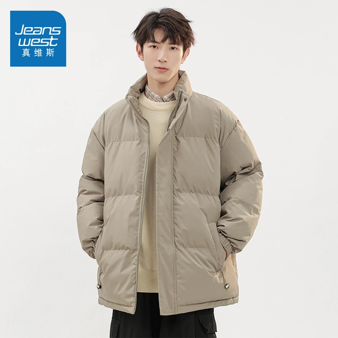 Jeanswest/真维斯棉衣纯色冬季立领棉服男女同款韩版少年感外套潮