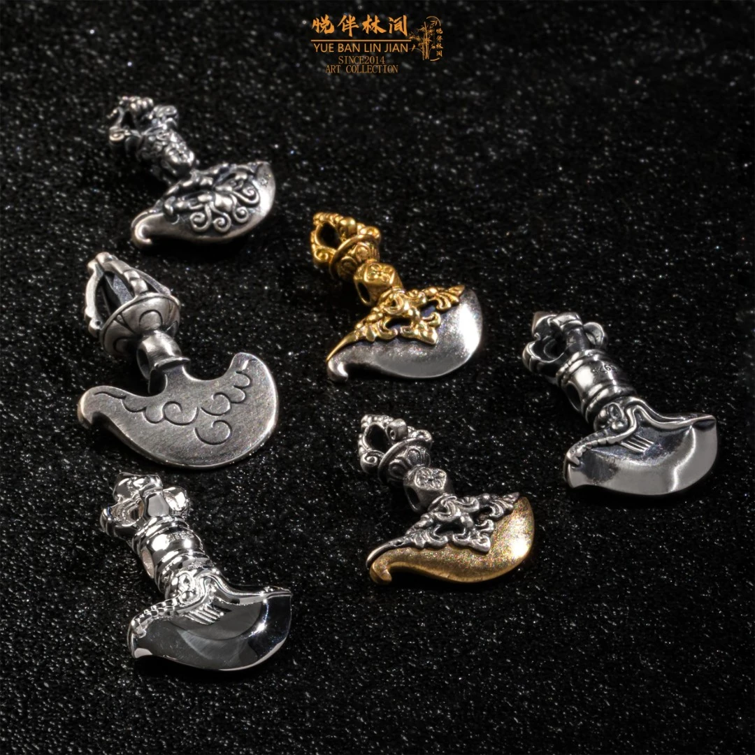 925银银制品 钺刀背云配饰藏式文玩diy配件百香籽手串手工雕刻