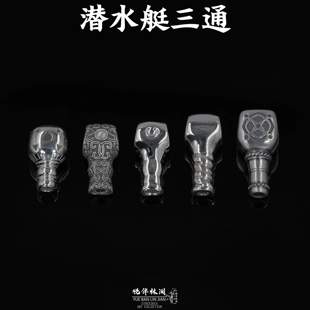 925银银制品 潜水艇银三通配饰佛头文玩配件银隔片星月猴头手串