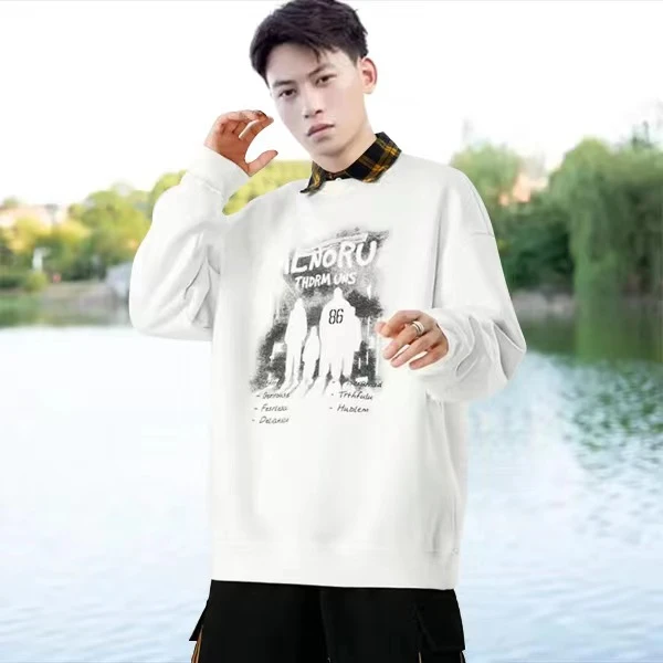 秋季新款套头大码宽松休闲潮流卫衣 22508长袖圆领印花时尚男士