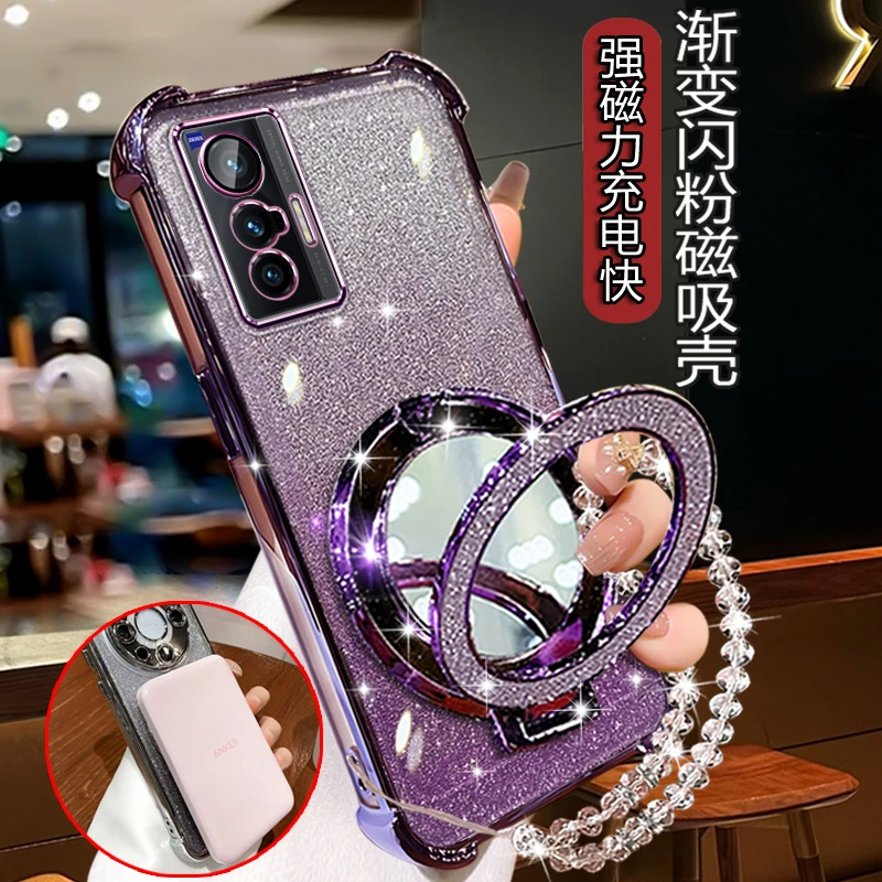 VIVOx70手机壳vivoX70t带镜子支架viv0x7o闪粉软壳V2133A镜头全包