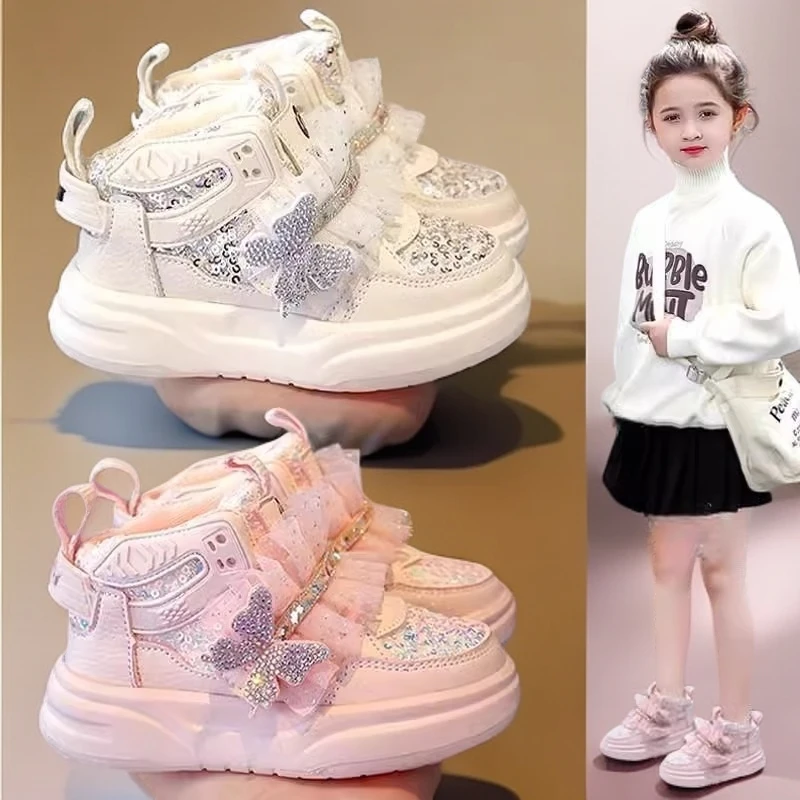 ABC女童鞋子新款潮秋冬春秋宝宝公主鞋中小童运动鞋儿童高帮板鞋