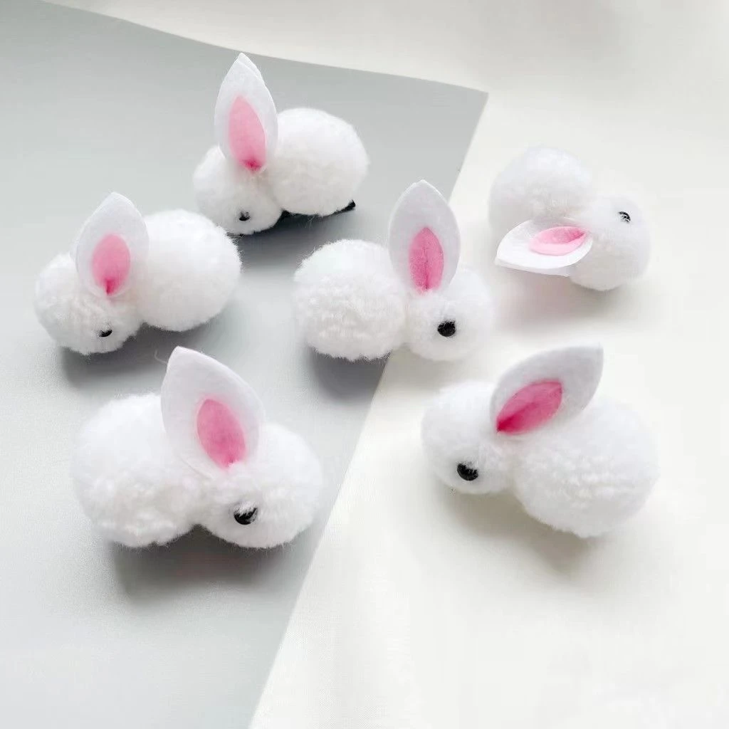 儿童diy毛球兔子毛绒兔花灯配件可爱古风发夹饰品辅料冰岛毛兔子