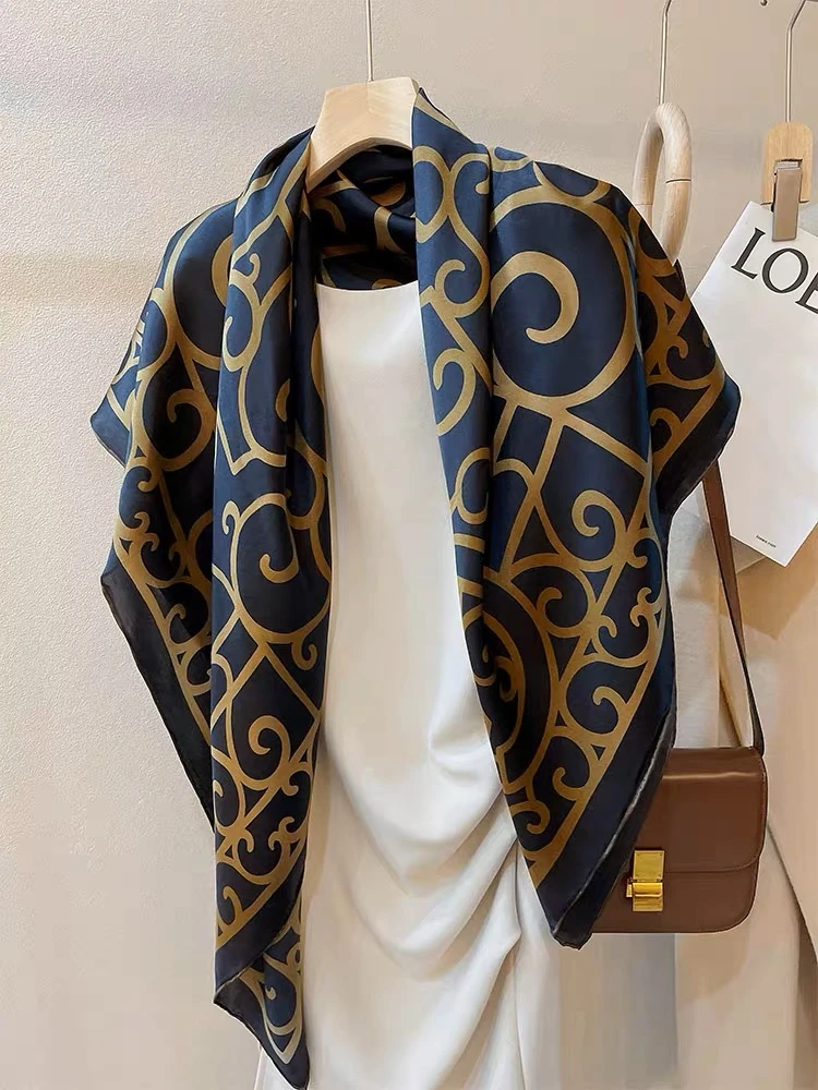 轻奢鎏金印象！丝绸仿真丝丝巾女气质百搭110cm方巾围巾披肩